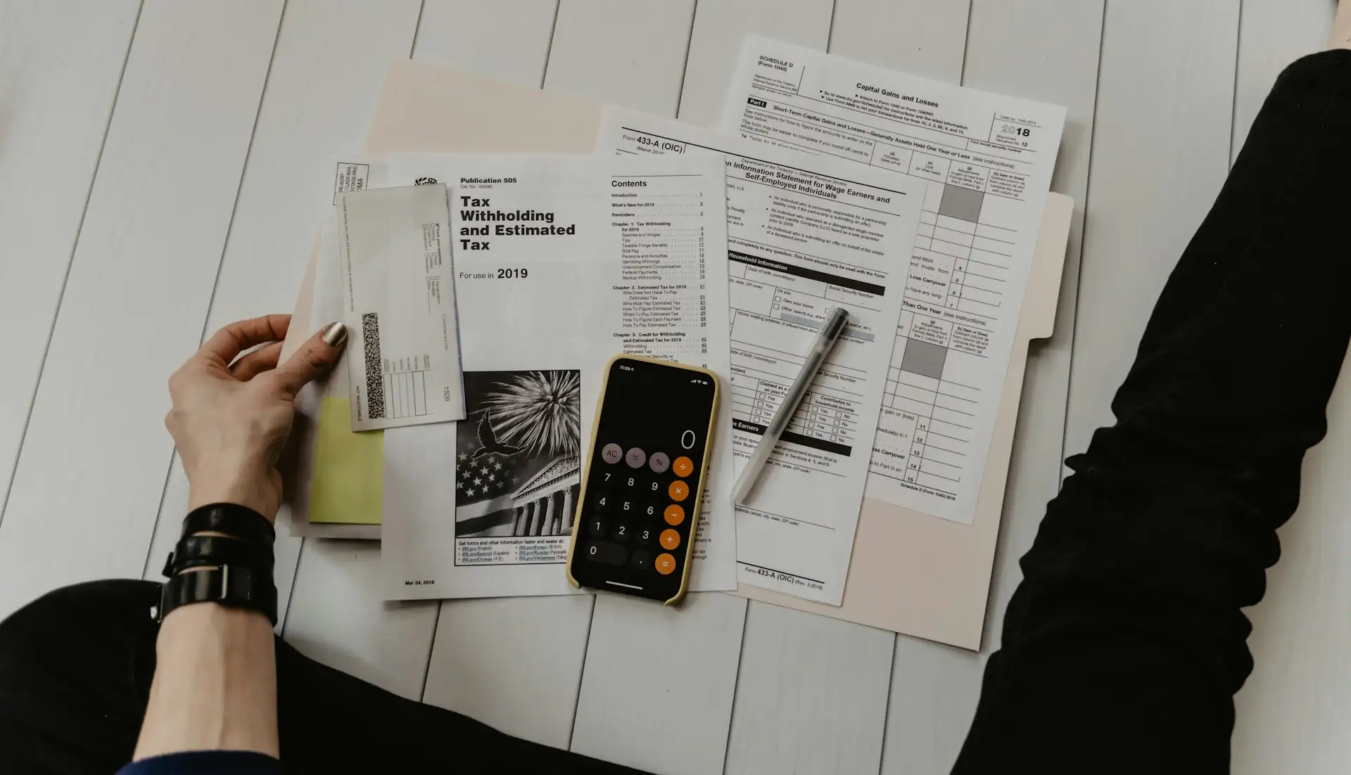 Tax documents and calculator